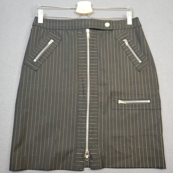 bebe Dresses & Skirts - BEBE Y2K Black Pink Pinstripe Pencil Skirt Exposed Zippers Women's Size 6